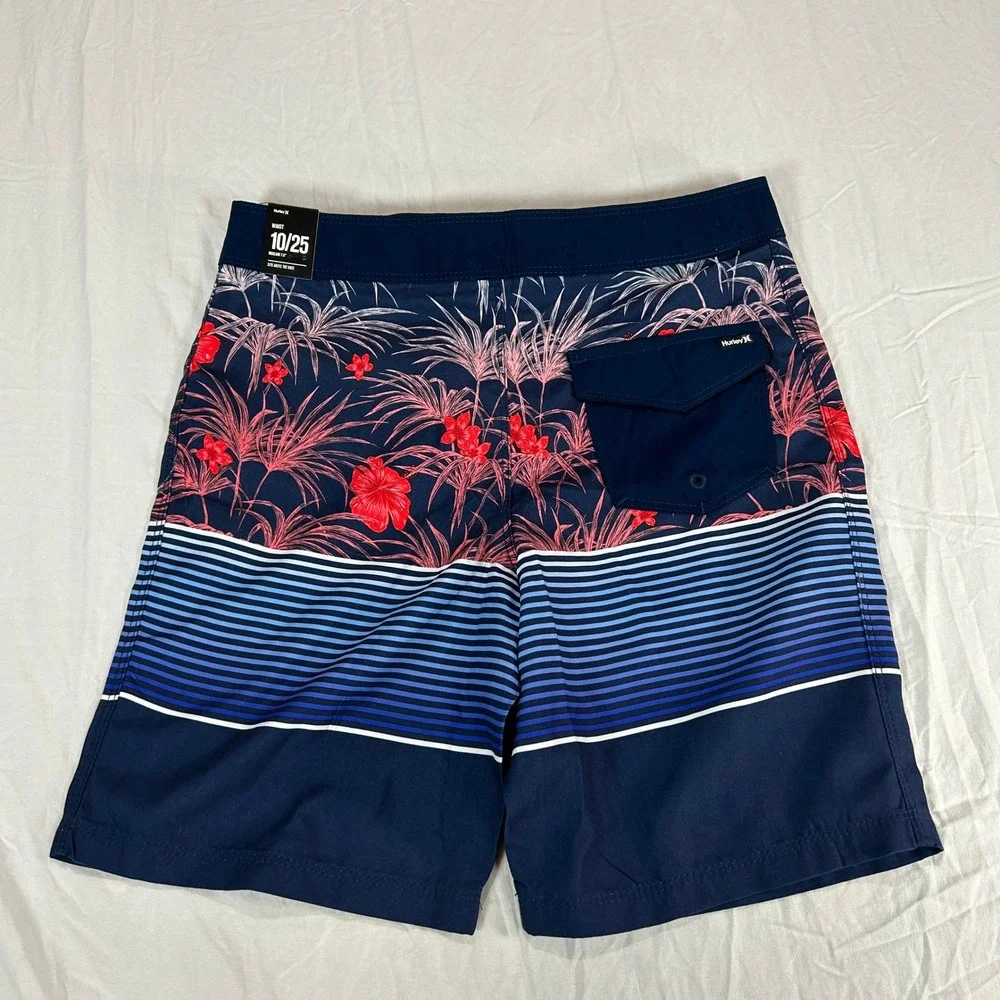 Hurley Boys Midnight Navy Floral Striped Board Shorts Size 10 25W 986773-U90 New